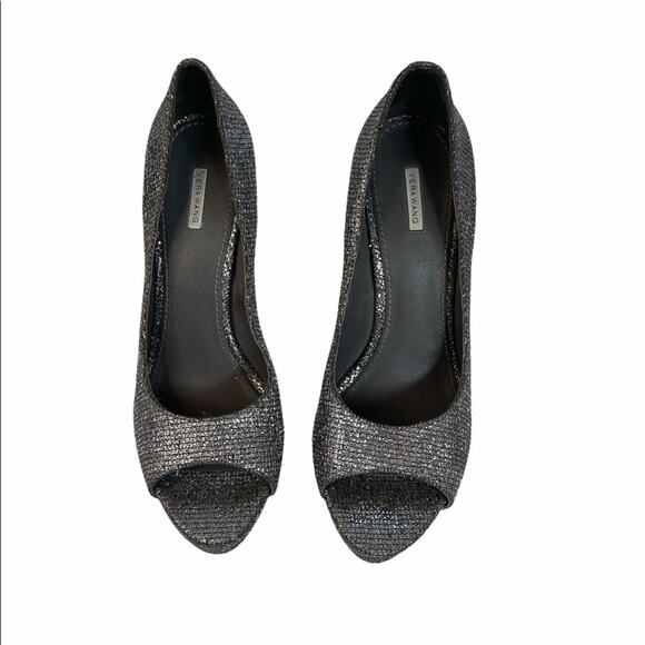 Vera Wang Selima Silver Glitter Platform Heels 9 - Picture 3 of 8